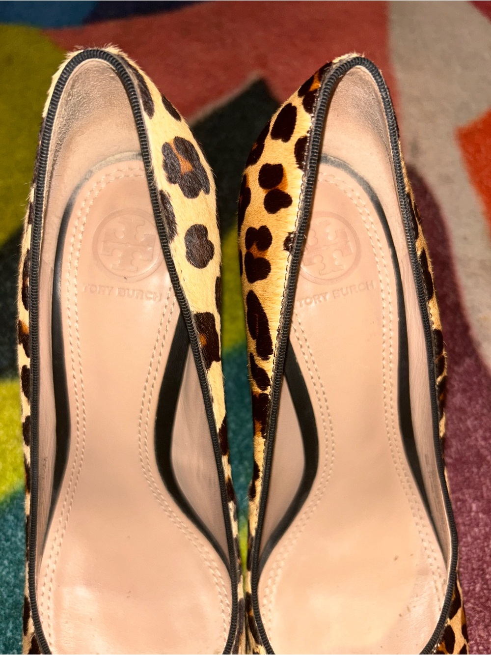 Tory Burch Leopard Print Block Heel Pumps - Tan/Black/Gold - Picture 4 of 7